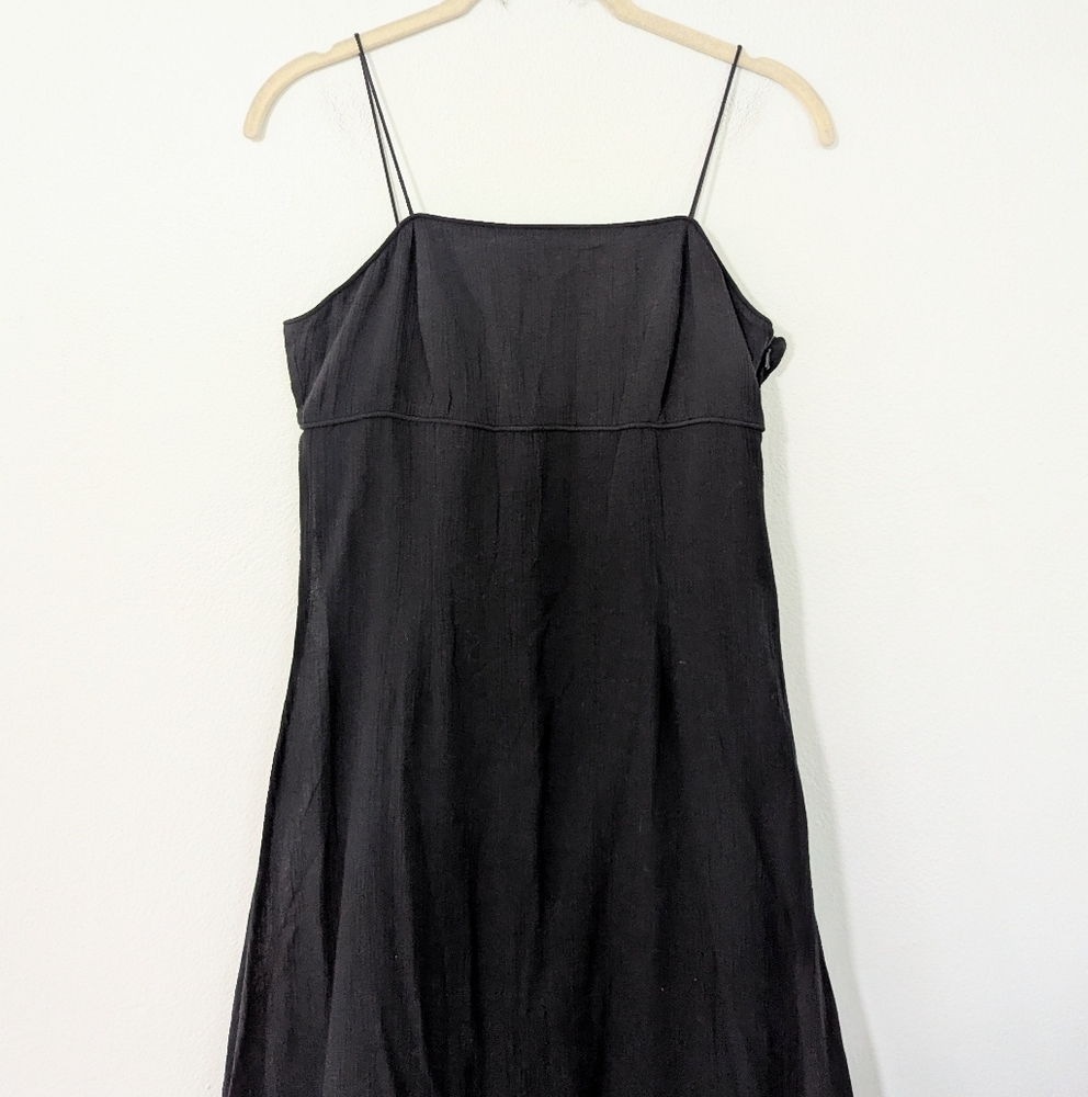 Vintage Express Babydoll Gauzy Midi Dress Square Neck Tiered Black Medium M - Picture 3 of 9